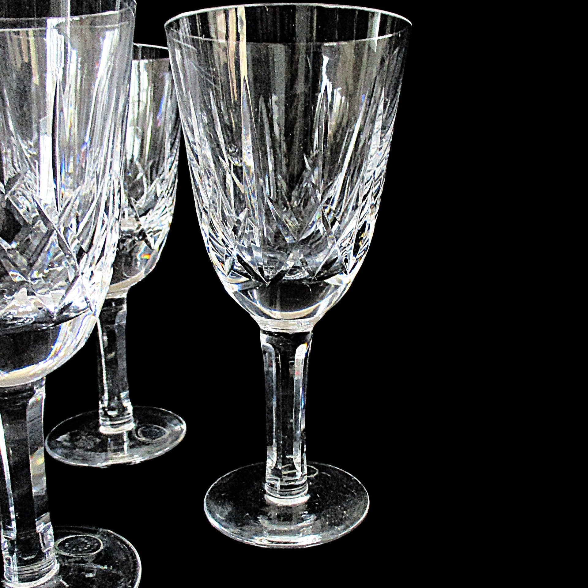 Wedgwood Irish Crystal, Water Goblets, Large Wine Glasses, Deep Cuts, Highly Reflective, Excellent Condition, Wedding Gift, Set of 4