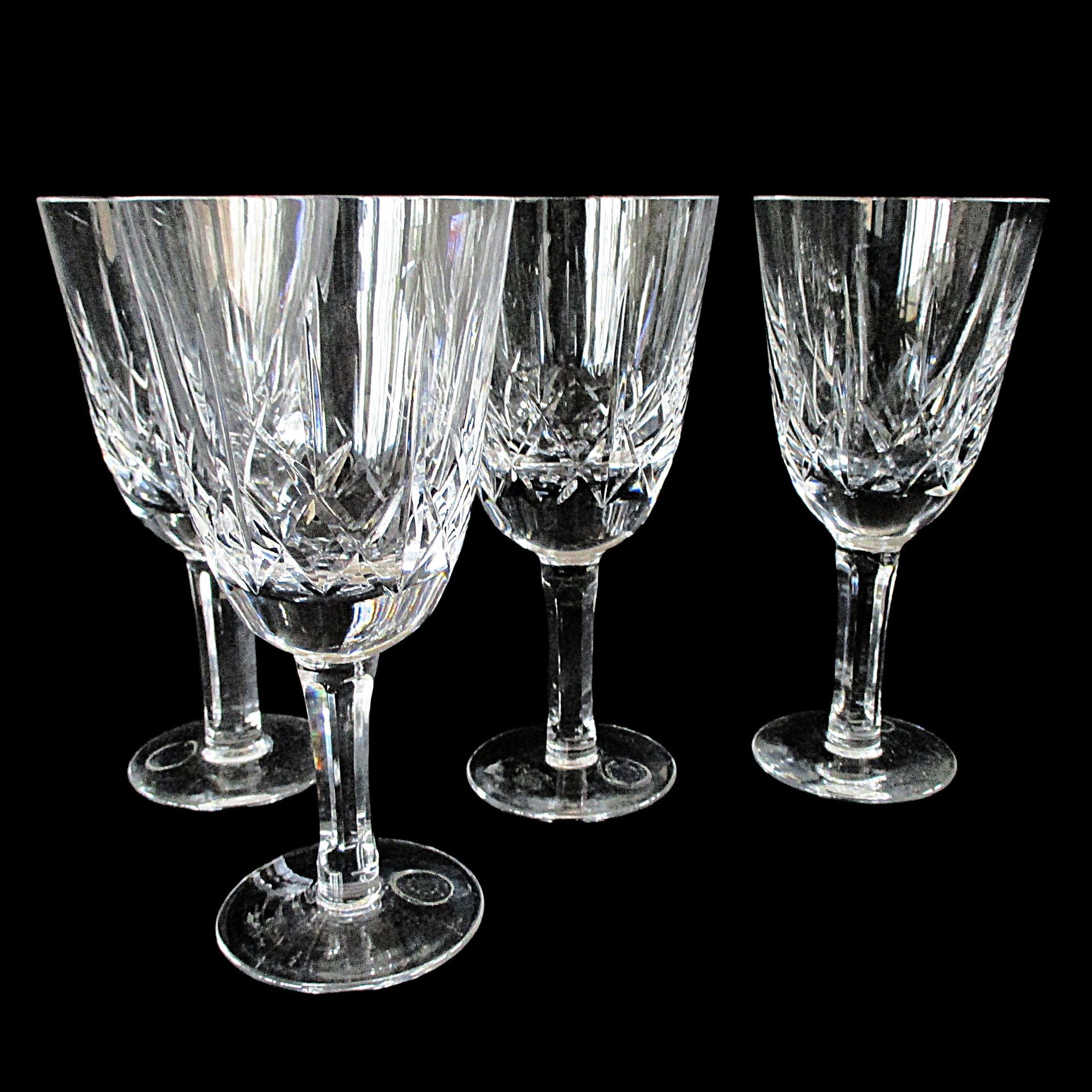 Wedgwood Irish Crystal, Water Goblets, Large Wine Glasses, Deep Cuts, Highly Reflective, Excellent Condition, Wedding Gift, Set of 4