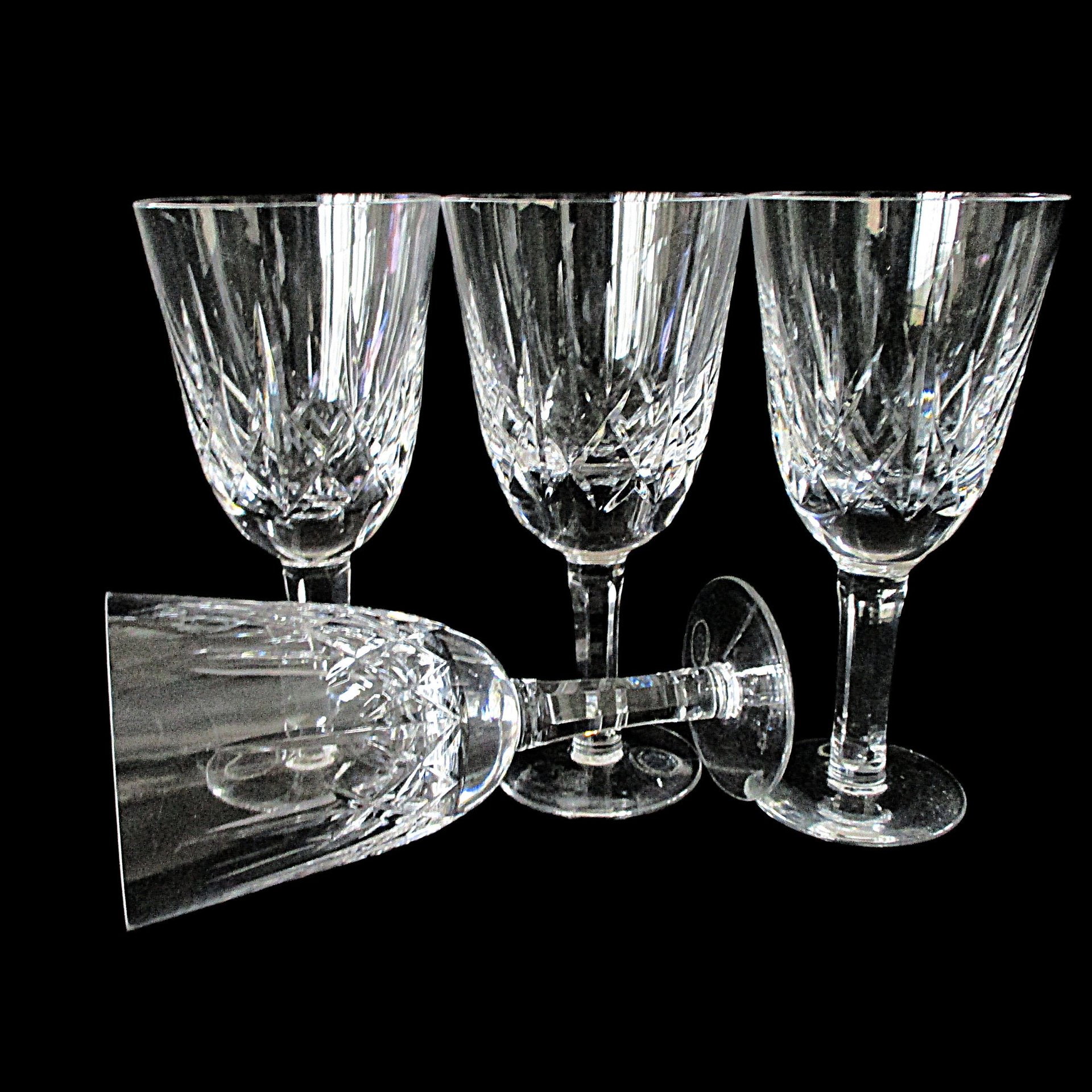 Wedgwood Irish Crystal, Water Goblets, Large Wine Glasses, Deep Cuts, Highly Reflective, Excellent Condition, Wedding Gift, Set of 4