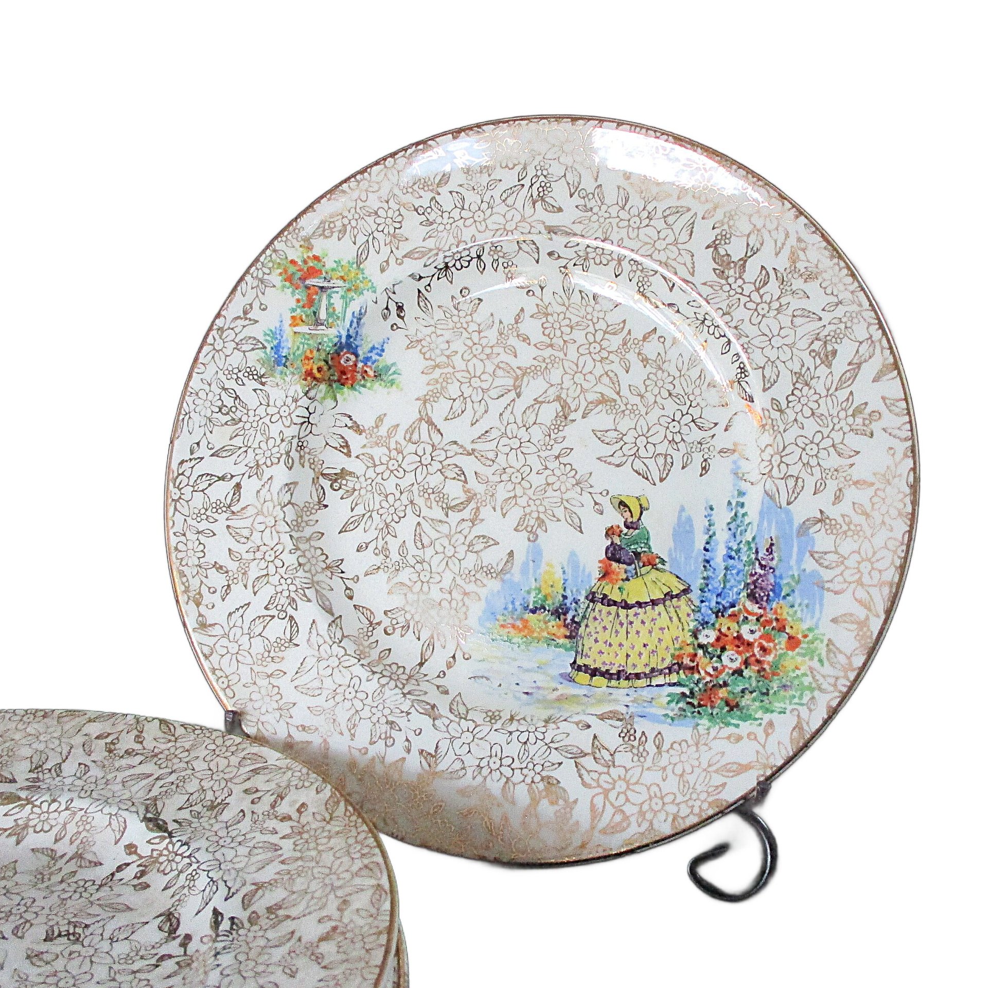 Victorian Lady Bread Plates, Empire England, Spring Florals with Gold Borders and Gold Flowers, Tablescaping, Set of 4