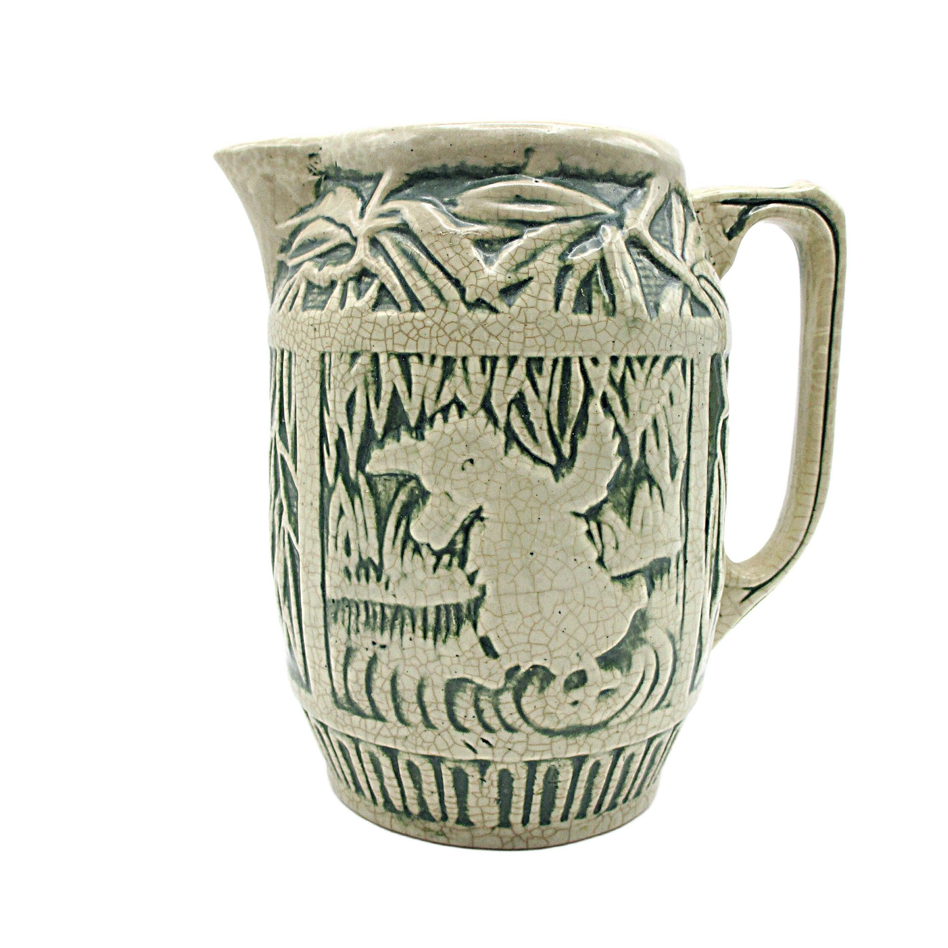 Weller Pottery Pitcher, Zona The Splashing Duck, Green Glaze, Art Pottery, Stoneware 1920s