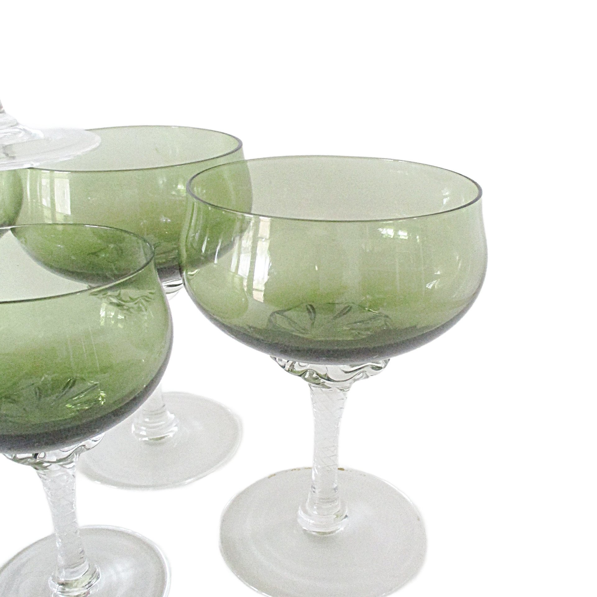 Green Champagne and Cordial Glasses, Celebrity Stemware, Wedding Gift, Gift for Wine Lovers, Toasting Glasses, Set of 7