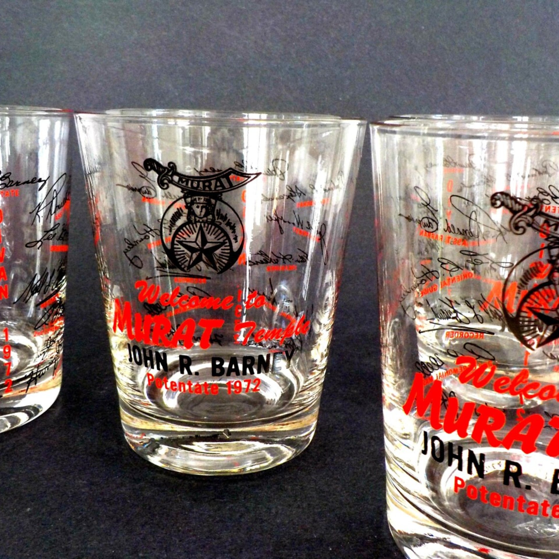Freemason Masonic Barware, Set 4 Highballs, Lowballs, Shriners Masonic Potentate Glasses 1972, Murat Oasis, Murat Temple, Make Offer