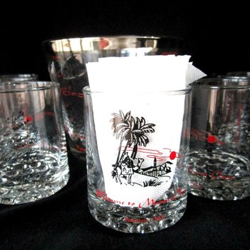 Freemason Masonic Barware, Set of 6 Lowballs and Ice Bucket, Shriners Bar Glasses 1965, Murat Oasis, Murat Temple, Make Offer