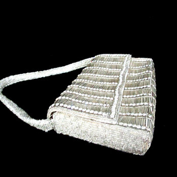 Walborg Beaded Bag, with Rhinestones, Silver Wedding Clutch, Beaded Rhinestone Evening Bag, Vintage Gifts, Make Offer