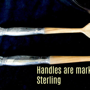 Sterling and Wood Sterling Salad Serving Set, Royal Lancer, Complete 5pc Set, Sterling Handles, Sterling Rimmed, Original Box, Make Offer