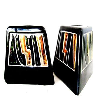 Mid Century Candle Holders, Cubist Modern Candle Holders, Black Gold Candle Holders, Vintage Gifts, Make Offer