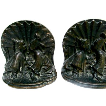 Bookends for Asian Decor, Heavy Cast Metal, Siam Couple Kissing, Thai Design, Great Gift for Book Lover, 1920s, Vintage Gifts, Make Offer
