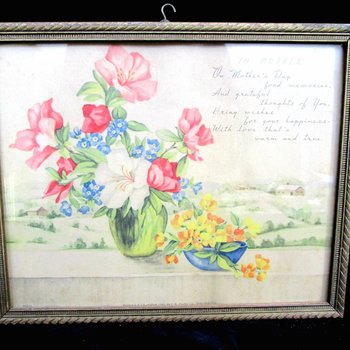 Vintage Mothers Day Gift, Wall Decor for Mom, Mothers Day Poem, Vase of Flowers, Vintage Gift for Mother, Make Offer