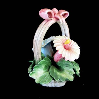 Vintage Capodimonte Flower Basket, Nuevo Capodimonte, Italian Porcelain, Flowers in Basket, Bow on Handle, Mothers Day Gift