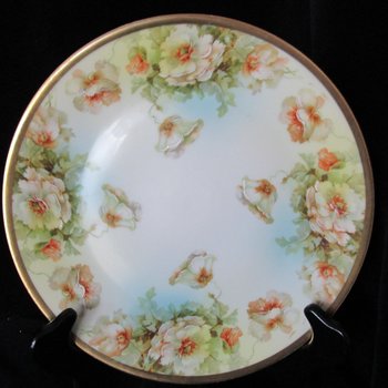 Antique Plate, Prussia Royal Rudolstadt, Creamy White Florals, Cabinet Display Plate, Late 1800s, 2 Avail