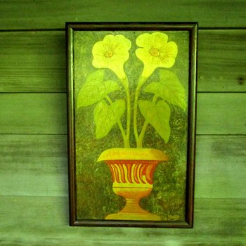 Vintage Wall Decor, Flowers in Antique Urn, Muted Dark Colors, Art Nouveau Decor, Garden Decor, Make Offer