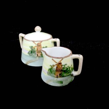 Nippon Cream and Sugar Set, Dutch Windmill, Cream Pitcher and Sugar Bowl, Hand Painted, Make Offer