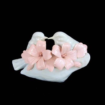 Capodimonte Birds with Pink Flowers, Fine Italian Porcelain, White Birds, Pink Hibiscus, Made in Italy, Gift for Bird Lover