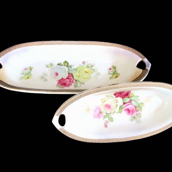 Antique Celery Boats, Pair of Serving Bowls, KL Germany, Relish Dish, Vegetable Plates, Roses with Gold Trim, Made in Germany, Wedding Gift