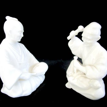 Asian Figurines, Chinese Artists, Woodworkers, Pair of Asian Statues, Wood Carvers, Set of 2