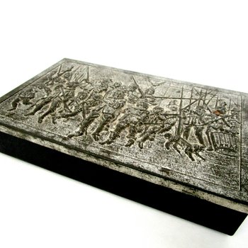 Metal Tin, Medieval Decor,  Heavy Relief, Resin Bottom, Made in Canada for Daher Co New York, Tin Storage Box