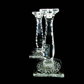Crystal Candleholders, Large and Heavy Candle Holders, Notched Edges, Table Centerpiece, Set of 2