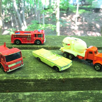 Hot Wheels, Matchbox, Lesney, Set of 4, Toy Cars and Trucks, Pontiac Convertible, Fire Engine, Miniature Collectible Cars Trucks, Make Offer