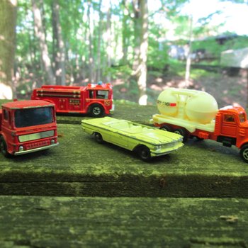 Hot Wheels, Matchbox, Lesney, Set of 4, Toy Cars and Trucks, Pontiac Convertible, Fire Engine, Miniature Collectible Cars Trucks, Make Offer