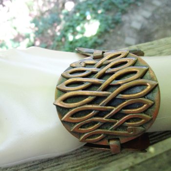 Copper Cuff Bracelet, Mid Century, Copper Statement, with Safety Chain
