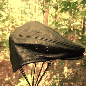 Brown Leather Newsboy Hat, Mens Flat Cap, Vintage Cabbie or Golf Cap, Ivy Hat, Size S/M, Vented, Snap Bill, Made in USA