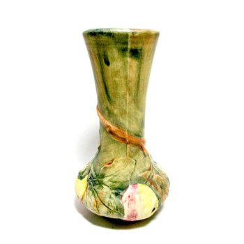 Weller Pottery Vase, Baldin Pattern, American Art Pottery, Vase with Apples and Leaves, 7 Inch