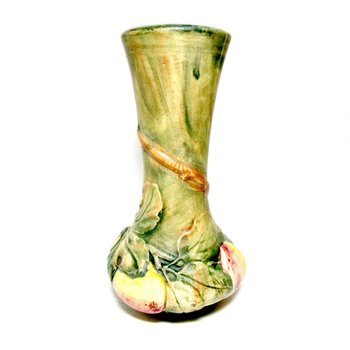 Weller Pottery Vase, Baldin Pattern, American Art Pottery, Vase with Apples and Leaves, 7 Inch