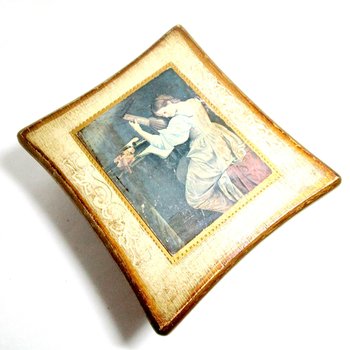 Florentine Music Box, Jewelry Storage, White with Gold Trims, Musicians, Red Interior, Theme to Love Story