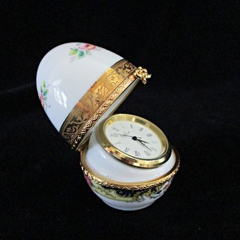 Imperial Limoges Egg Quartz Clock, Pink Florals, Ornate Gold Rims, Limoges Egg with Clock, Mothers Day Gift