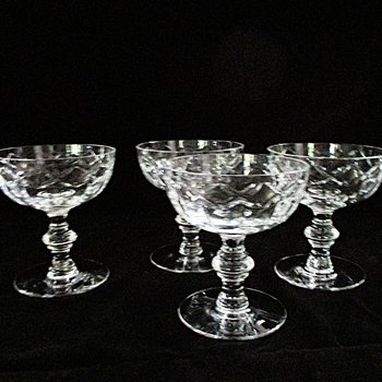 Tiffin Champagne or Martini Glasses, Sherberts, Cut Vertical and Crisscross, Set of 4, Wedding Gift