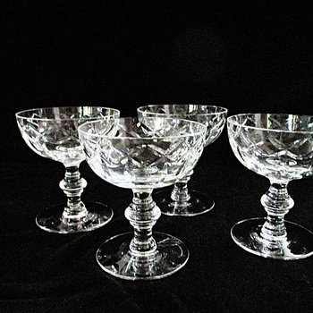 Tiffin Champagne or Martini Glasses, Sherberts, Cut Vertical and Crisscross, Set of 4, Wedding Gift