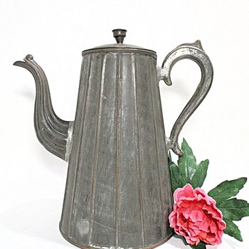 Antique Coffee Pot, Tin and Copper, Tea Pot, Primitive Farmhouse Kitchen Decor, Copper Bottom, Early 1900s