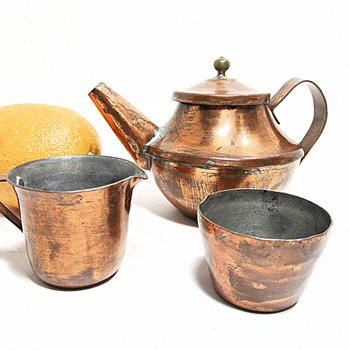 Childs Copper Tea Set, Toy Tea Pot, Sugar Bowl and Creamer, Miniature  Childs Sized Copper Coffee Set