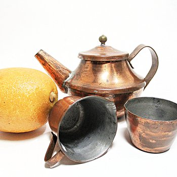Childs Copper Tea Set, Toy Tea Pot, Sugar Bowl and Creamer, Miniature  Childs Sized Copper Coffee Set