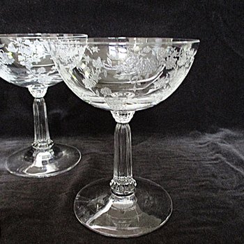 Fostoria Bouquet Champagne Coupes, Toasting Glasses, Set of 4, Bridal Stemware, Floral Design, Wedding Gift, 2 Sets Available