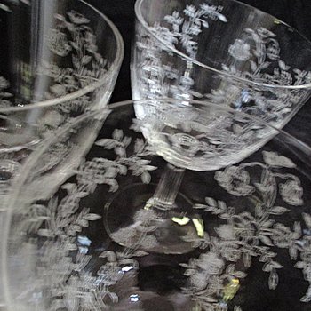 Fostoria Bouquet Water Goblets, Large Wine Glasses, Set of 4, Bridal Stemware, Floral Design, Wedding Gift, 2 Sets Available
