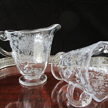 Fostoria Corsage Cream Pitcher and Sugar Bowl, Large Size, Etched Floral Creamer with Sugar Bowl, Wedding Gift, Formal Table Setting