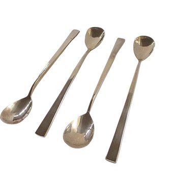 Mid Century Flatware Iced Tea Spoons, Bronze Nickel Brass, Modern Danish, Minimalist Silverware, Set of 4