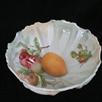 Large Fruit Bowl, Hand Painted, Fruit Design, Footed and Scalloped, Glossy Finish, Centerpiece, Antique Bowl, Wedding Gift