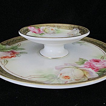 Prussia Royal Rudolstadt, Tiered Serving Plate, Roses with Heavy Gold Rim, Shrimp Serving Dish