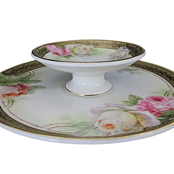 Prussia Royal Rudolstadt, Tiered Serving Plate, Roses with Heavy Gold Rim, Shrimp Serving Dish