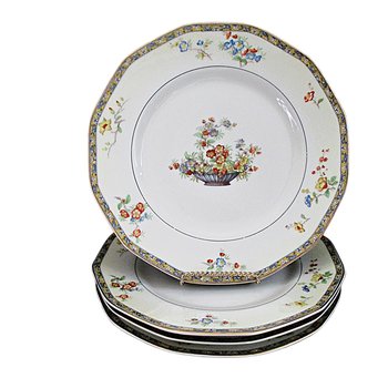 Theodore Haviland Montreux, Dinner Plates, Set of 4, Limoges France, Replacement Completer Piece, Baskets, Gold Trim, 1920s