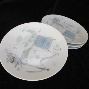 Rosenthal Plaza China, Dessert Bread Plates, Set of 5, Artist Raymond Loewry, Selb Germany, City Plaza, Mid Century, Excellent Condition