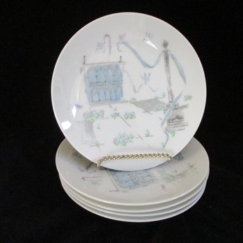 Rosenthal Plaza China, Dessert Bread Plates, Set of 5, Artist Raymond Loewry, Selb Germany, City Plaza, Mid Century, Excellent Condition
