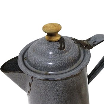 Enamelware Coffeepot, Gray Graniteware, Farmhouse Kitchen Display