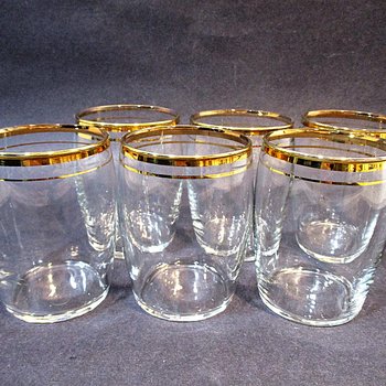 Beer Glasses, Shooters or Chasers, Gold Rims, Small Bar Glasses, Set of 6, Mid Century Barware, 1960s