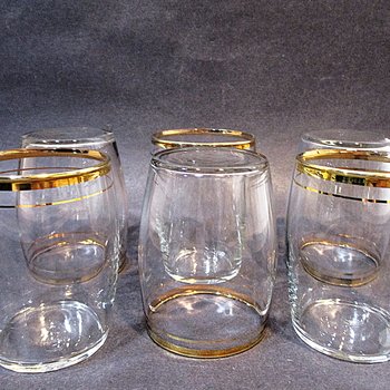 Beer Glasses, Shooters or Chasers, Gold Rims, Small Bar Glasses, Set of 6, Mid Century Barware, 1960s