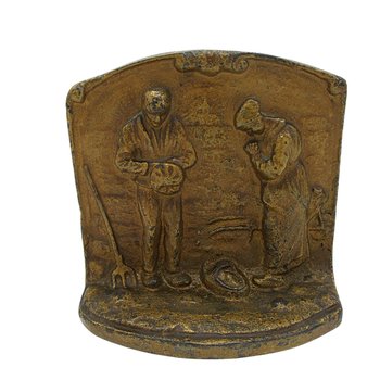 Metal Bookend, The Angelus, Praying Couple with Basket of Potatoes, Irish Potato Famine, Very Heavy, 1930s