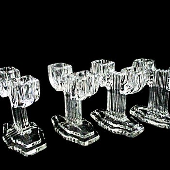 Glass Candle Holders, Set of 4, Anchor Hocking in Queen Mary Pattern, Ribbed, Cactus Shape, 1930s Depression Glass